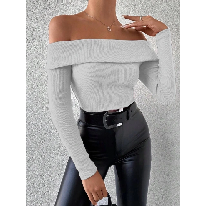 petite ateiler Uzun kol madonna yaka bluz gri