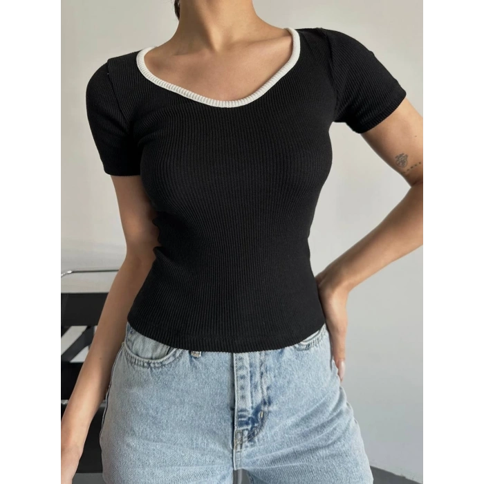 petite ateiler V yaka biyeli bluz