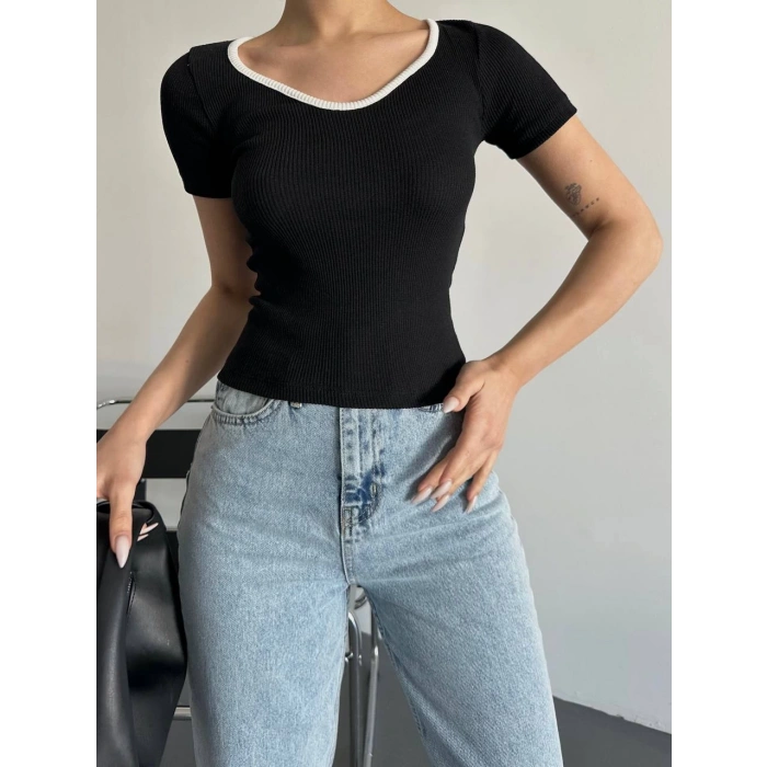 petite ateiler V yaka biyeli bluz