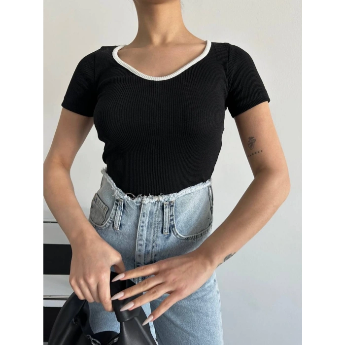 petite ateiler V yaka biyeli bluz