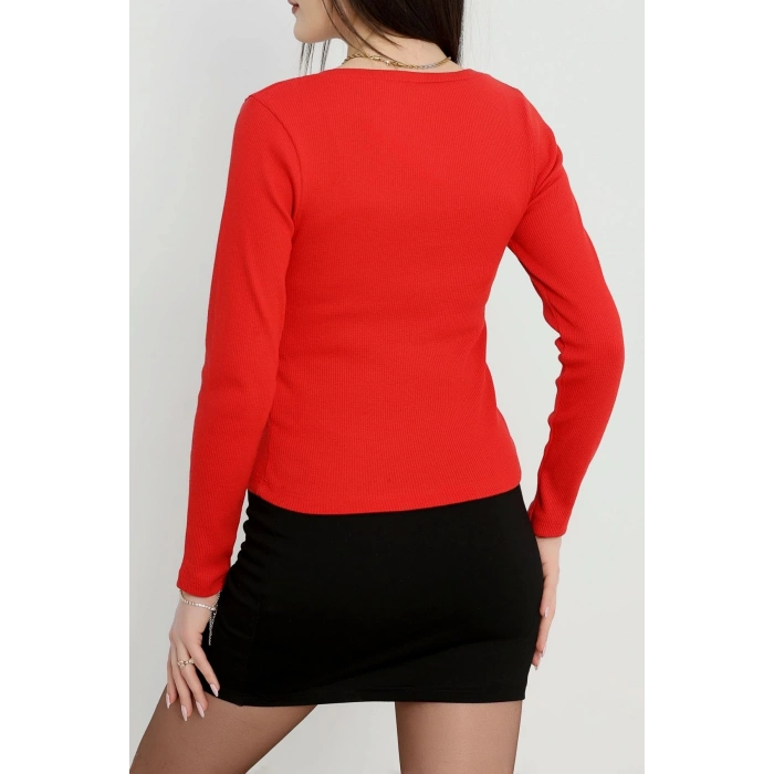 petite ateiler V yaka kaşkorse bluz kırmızı a3699