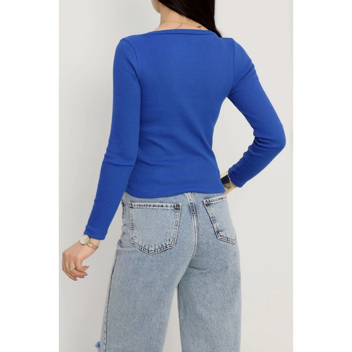 petite ateiler V yaka kaşkorse bluz saks mavisi a3699