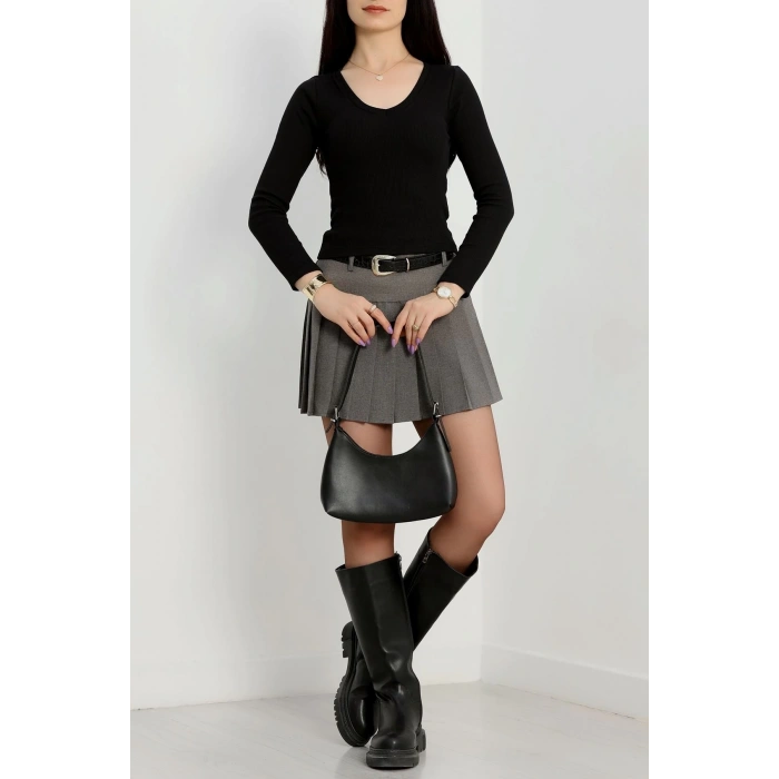 petite ateiler V yaka kaşkorse bluz siyah a3699