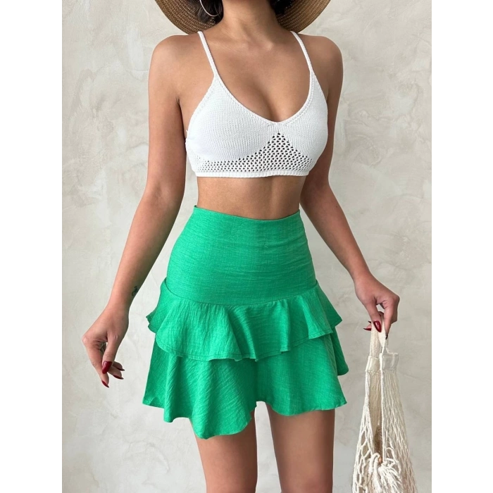 petite ateiler Valonlu fırfırlı etek yeşil s24681