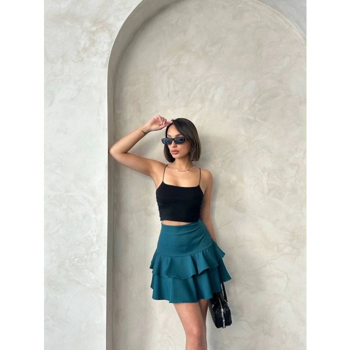 petite ateiler Valonlu fırfırlı etek yeşil s24681