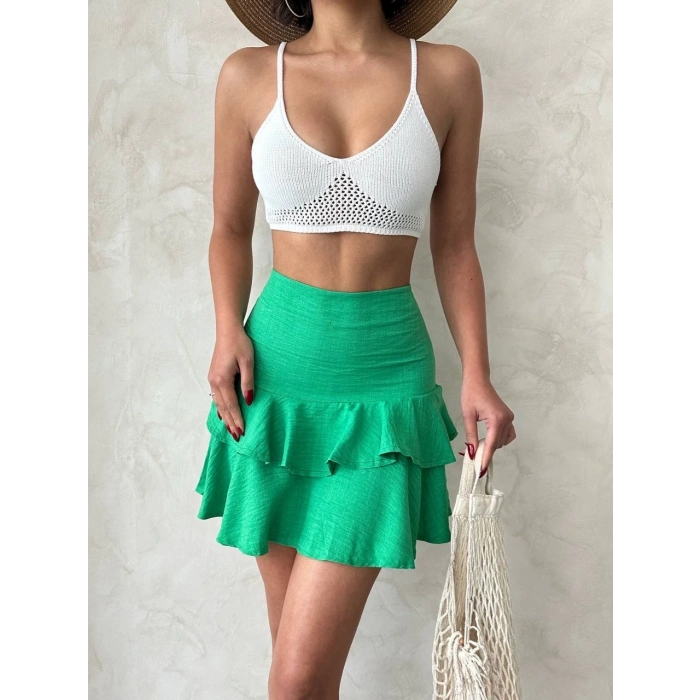 petite ateiler Valonlu fırfırlı etek yeşil s24681