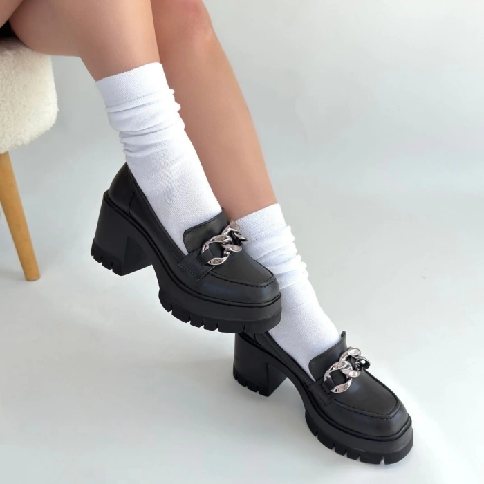 petite ateiler Winar Siyah Cilt Doldu Topuk Ayakkabı