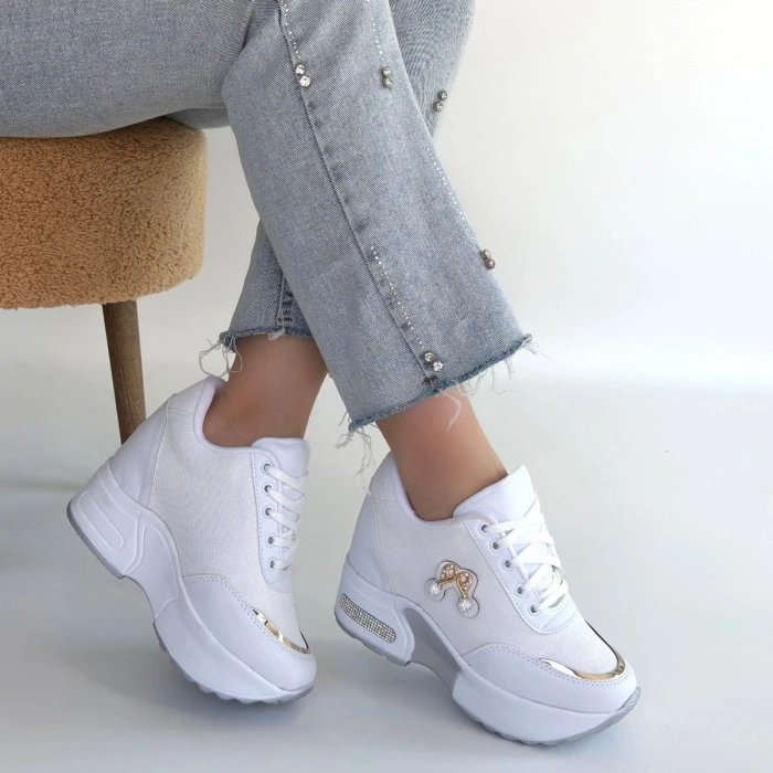 petite ateiler Wody Beyaz Cilt Simli Bağcıklı Spor Ayakkabı