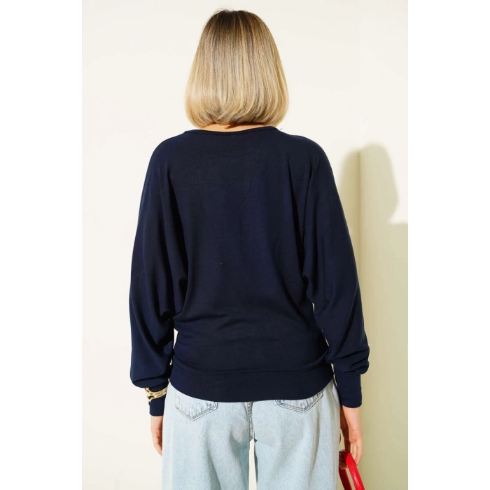 petite ateiler Yarasa Kol Salaş Bluz Lacivert T4273
