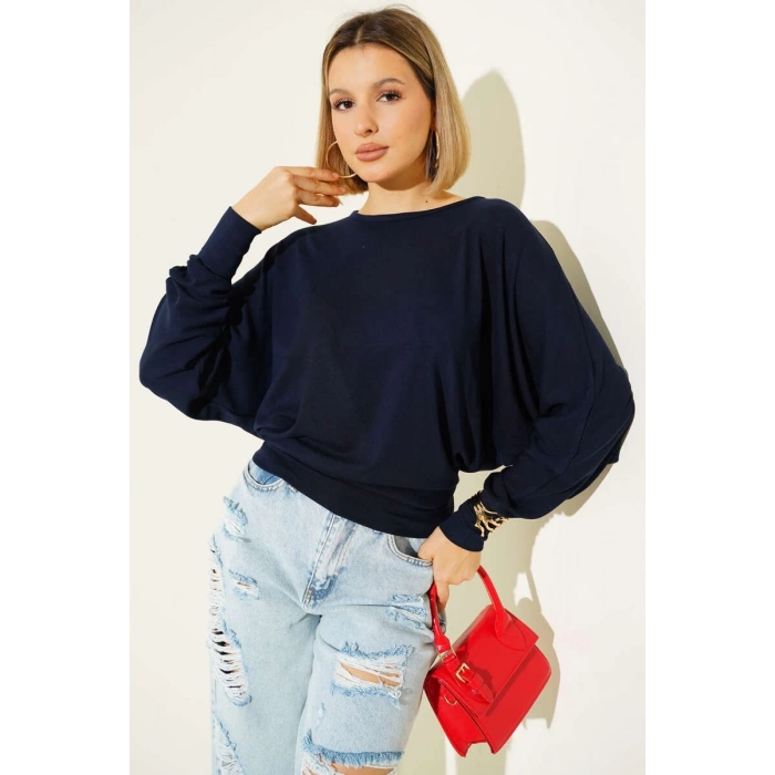petite ateiler Yarasa Kol Salaş Bluz Lacivert T4273