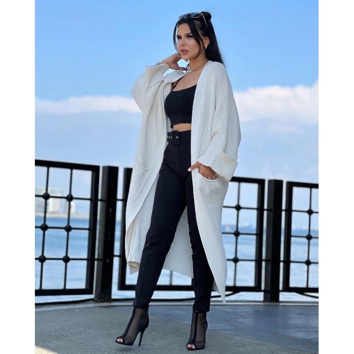 petite ateiler Yarasa kol uzun triko hırka beyaz