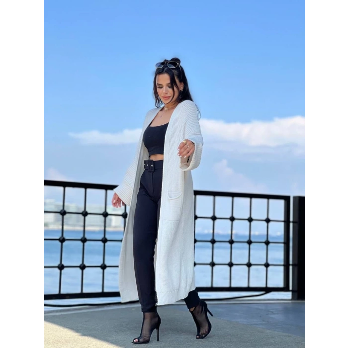 petite ateiler Yarasa kol uzun triko hırka beyaz