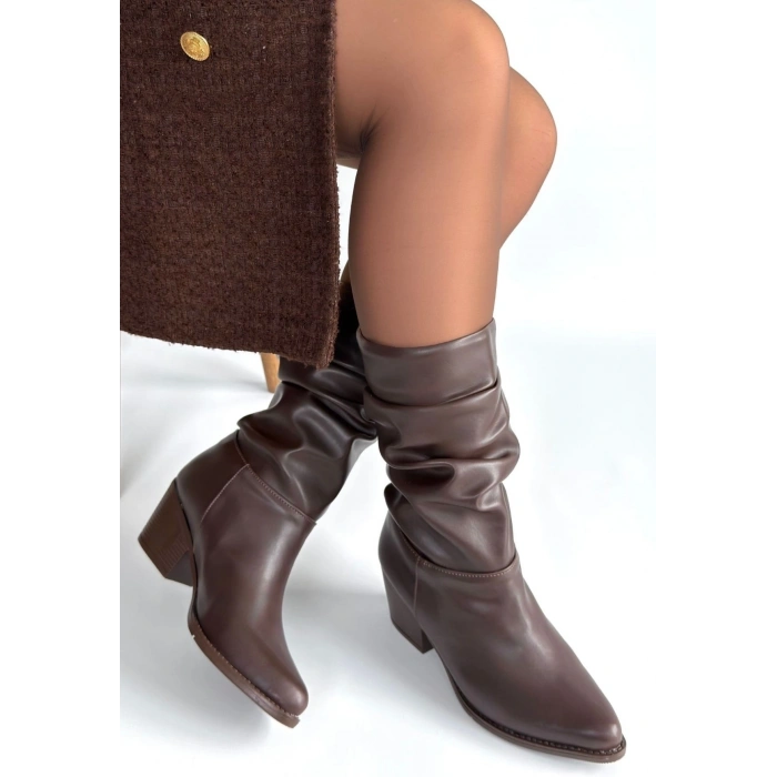 petite ateiler Yior Acı Kahve Cilt Topuklu Bot