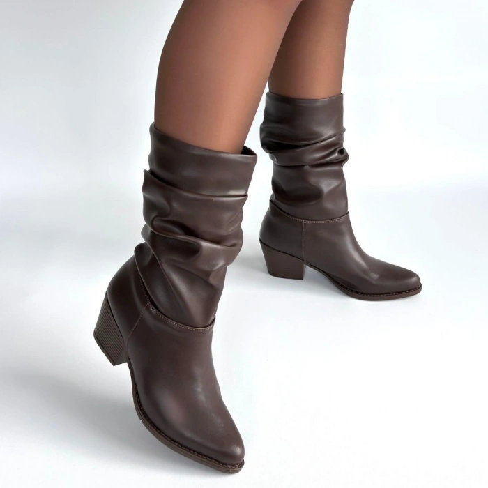 petite ateiler Yior Acı Kahve Cilt Topuklu Bot