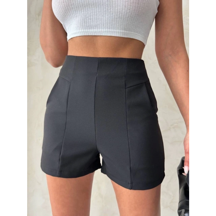 petite ateiler Yüksek bel parçalı double kumaş şort s25312