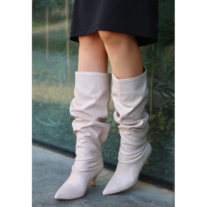 petite ateiler Zelya Bej Cilt Topuklu Çizme