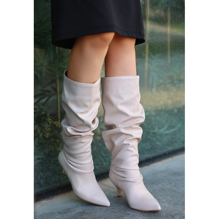 petite ateiler Zelya Bej Cilt Topuklu Çizme