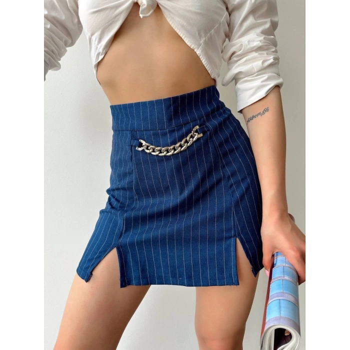 petite ateiler Zincir detaylı çizgili şort etek