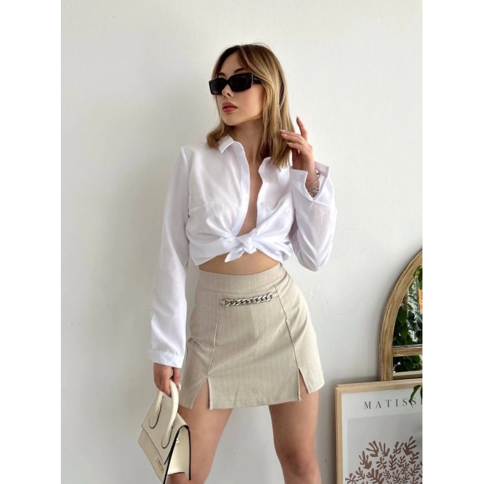 petite ateiler Zincir detaylı çizgili şort etek