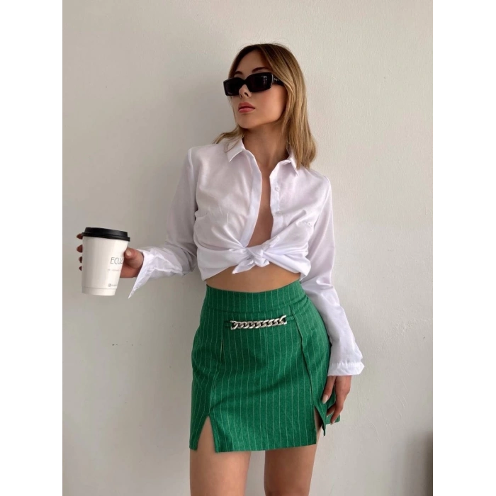 petite ateiler Zincir detaylı çizgili şort etek