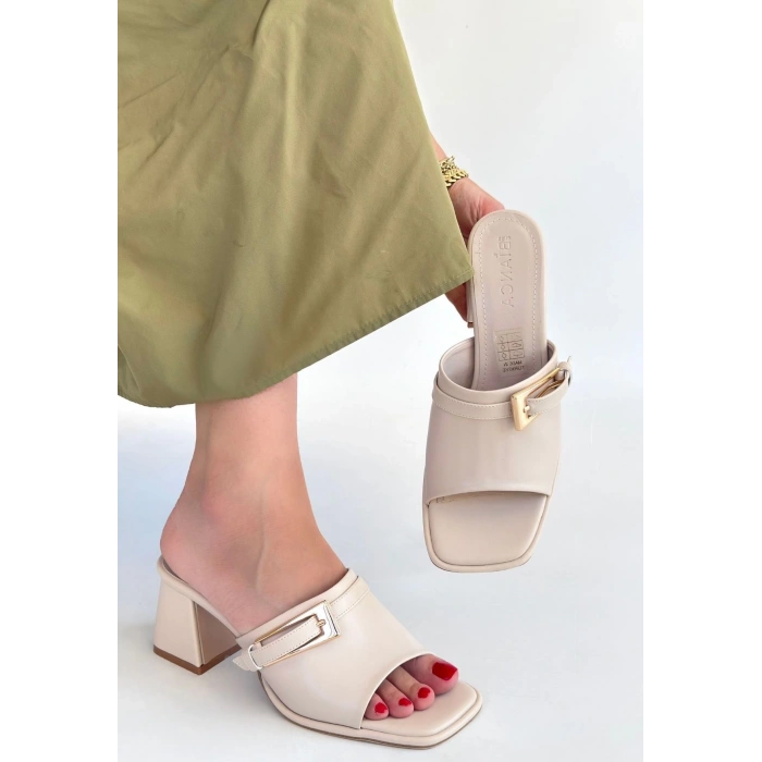 petite ateiler Ziva Bej Cilt Topuklu Terlik