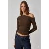 petite ateiler Asimetrik yaka bluz kahve pt