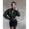 petite ateiler Beli büzgülü crop deri ceket siyah