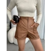 petite ateiler Beli lastikli deri şort kahve H24605