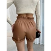 petite ateiler Beli lastikli deri şort kahve H24605
