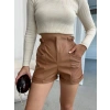 petite ateiler Beli lastikli deri şort kahve H24605