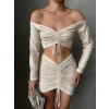 petite ateiler Büzgülü etek bluz takım bej s24709