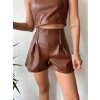 petite ateiler Çift fermuarlı deri şort kahve h24394