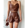 petite ateiler Çift fermuarlı deri şort kahve h24394