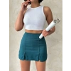 petite ateiler Çift yırtmaçlı atlas şort etek petrol yeşili s240364