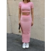 petite ateiler Çizgili etekli takım pembe s3609