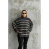 petite ateiler Çizgili ispanyol kol triko boğazlı kazak antrasit elf