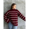 petite ateiler Çizgili ispanyol kol triko boğazlı kazak bordo elf