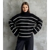 petite ateiler Çizgili ispanyol kol triko boğazlı kazak siyah elf