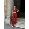 petite ateiler Crop pantolon biyeli takım kırmızı