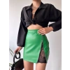 petite ateiler Dantelli fermuarlı deri etek yeşil w24598