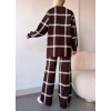 petite ateiler Ekoseli triko takım kahvebeyaz