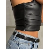 petite ateiler İp askılı yandan fermuarlı rastale deri crop siyah s24113
