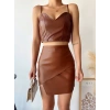 petite ateiler Kapaklı asimetrik model deri etek kahve s240106