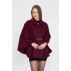 petite ateiler Kemerli kaşe panço bordo pt