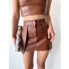 petite ateiler Kontrast deri etek kahve w260015