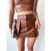 petite ateiler Kontrast deri etek kahve w260015