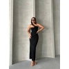 petite ateiler Krinkıl tek omuz uzun elbise siyah s25455