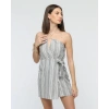 petite ateiler Kuşaklı çizgili mini keten elbise