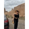 petite ateiler Madonna yaka bol paça pantolonlu takım