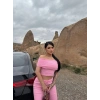 petite ateiler Madonna yaka bol paça pantolonlu takım